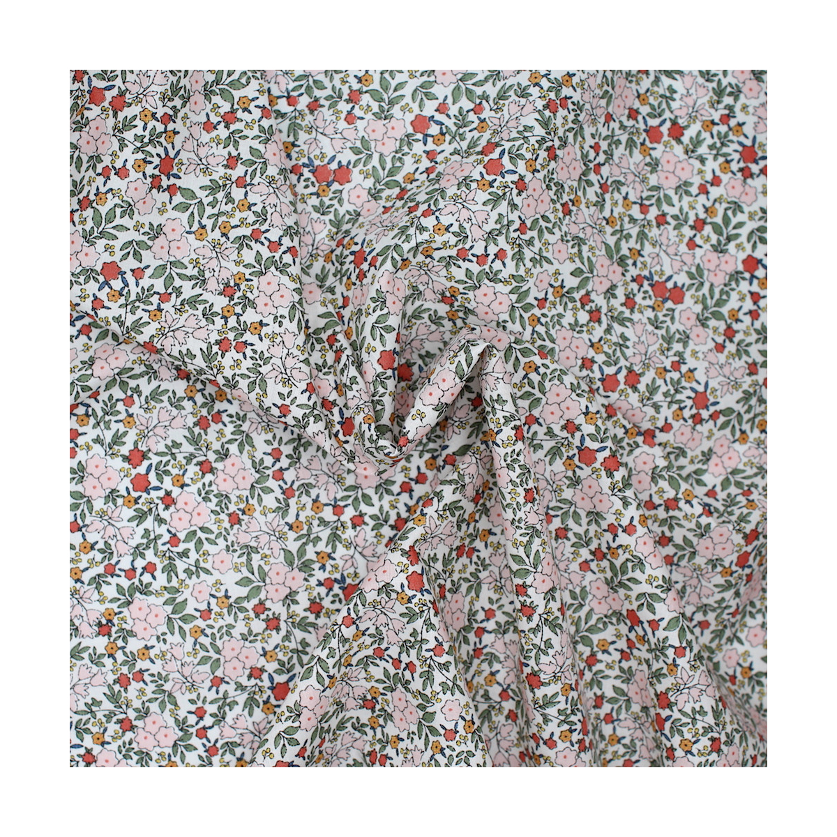 Batiste de coton SILKYNE imprimé fleuri kaki rose Batiste de coton SILKYNE imprimé fleuri kaki rose