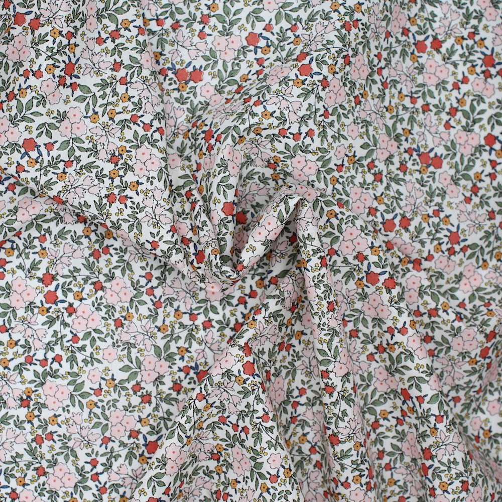 Batiste de coton SILKYNE imprimé fleuri kaki rose
