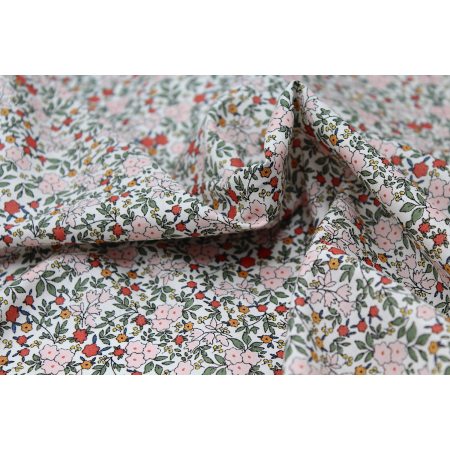 Batiste de coton SILKYNE imprimé fleuri kaki rose Batiste de coton SILKYNE imprimé fleuri kaki rose