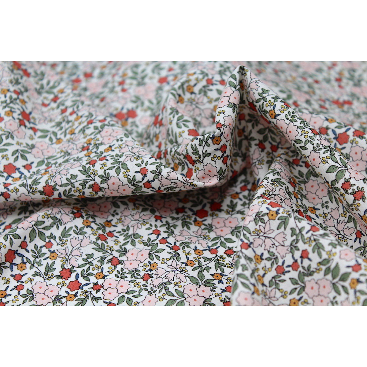 Batiste de coton SILKYNE imprimé fleuri kaki rose Batiste de coton SILKYNE imprimé fleuri kaki rose