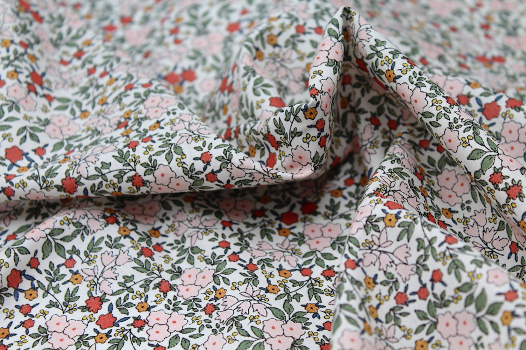 Batiste de coton SILKYNE imprimé fleuri kaki rose