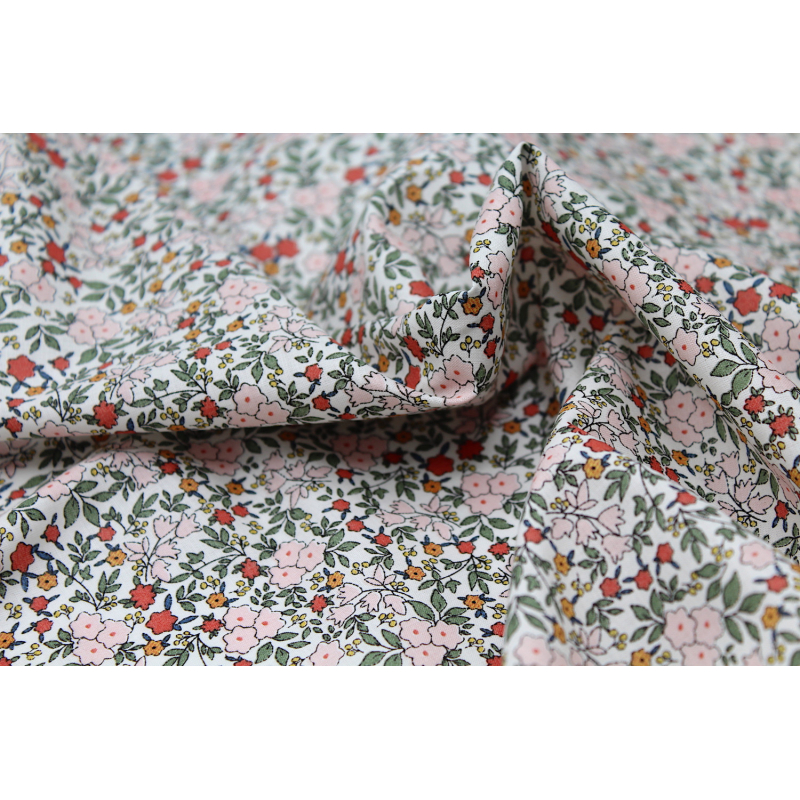 Batiste de coton SILKYNE imprimé fleuri kaki rose