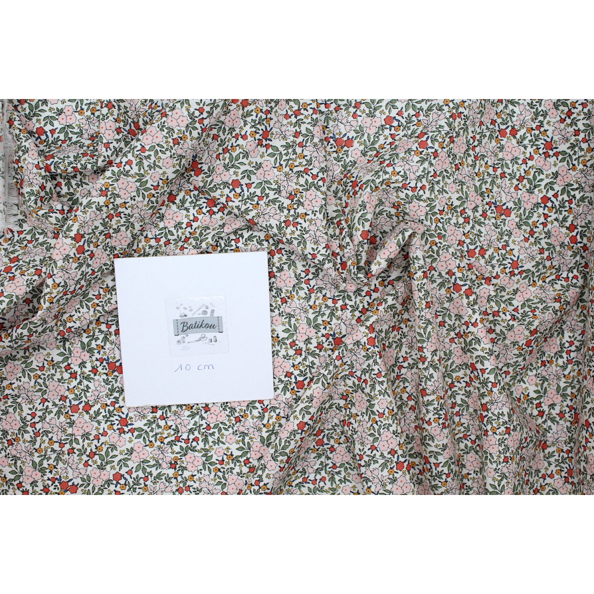Batiste de coton SILKYNE imprimé fleuri kaki rose Batiste de coton SILKYNE imprimé fleuri kaki rose
