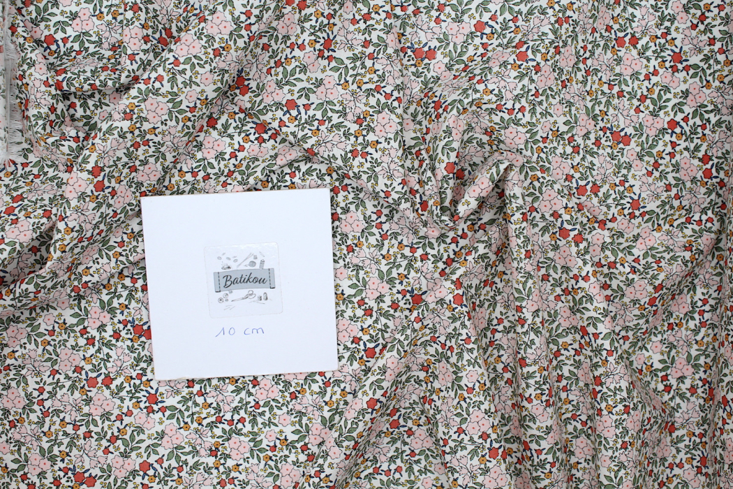 Batiste de coton SILKYNE imprimé fleuri kaki rose