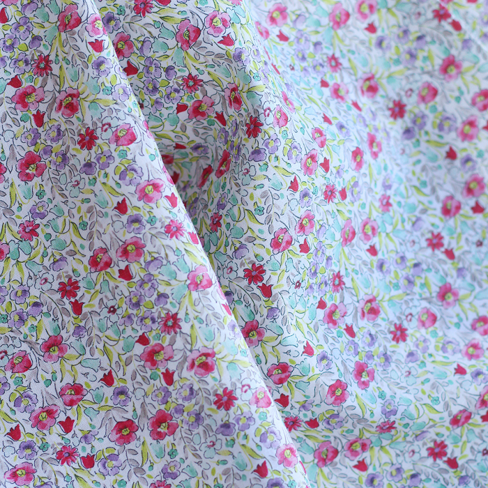 copy of Rita - Batiste de coton bio SILKYNE à imprimé fleuri bleu et vert