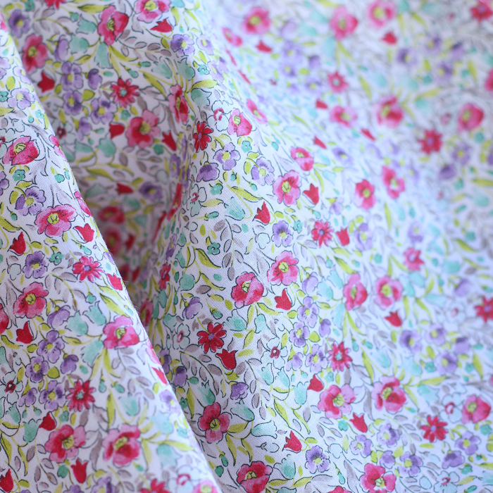 copy of Rita - Batiste de coton bio SILKYNE à imprimé fleuri bleu et vert