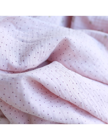 copy of Cherry - Double gaze de coton double face coloris blanc cerises et quadrillage bleu