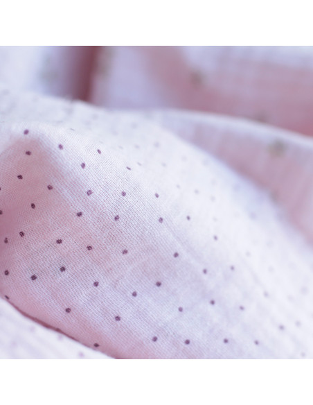 copy of Cherry - Double gaze de coton double face coloris blanc cerises et quadrillage bleu