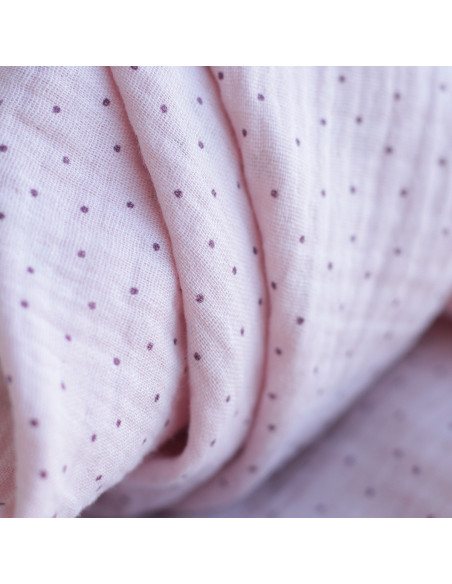 copy of Cherry - Double gaze de coton double face coloris blanc cerises et quadrillage bleu