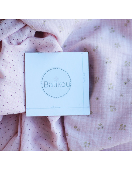 copy of Cherry - Double gaze de coton double face coloris blanc cerises et quadrillage bleu