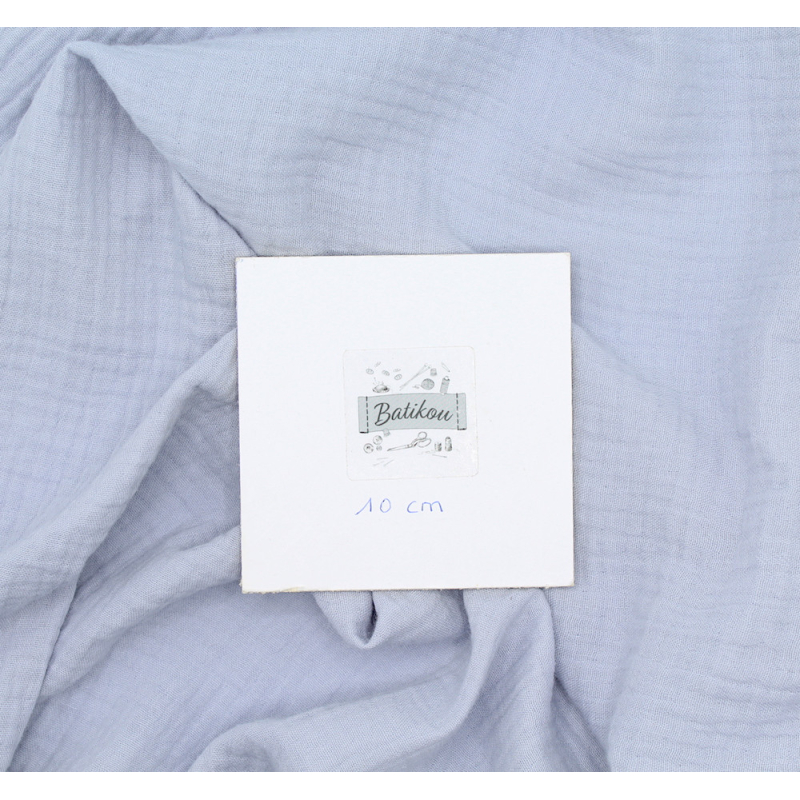 Double gaze de coton BIO unie bleu pastel poudré