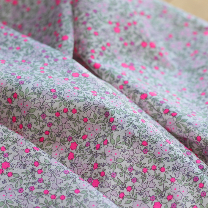 copy of Méline - Popeline de coton BIO imprimé fleurs rose fluo