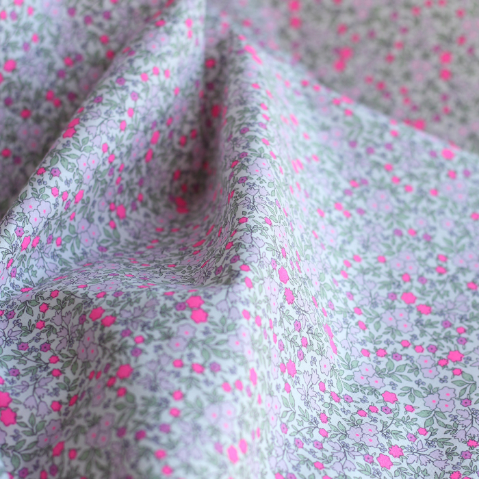 copy of Méline - Popeline de coton BIO imprimé fleurs rose fluo
