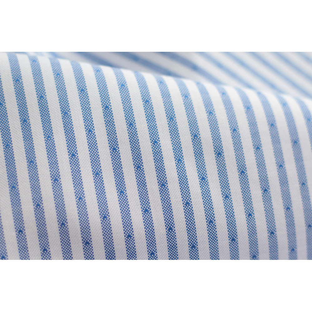Coton Bio oxford doux bi-Face rayures / dobby Bleu et blanc