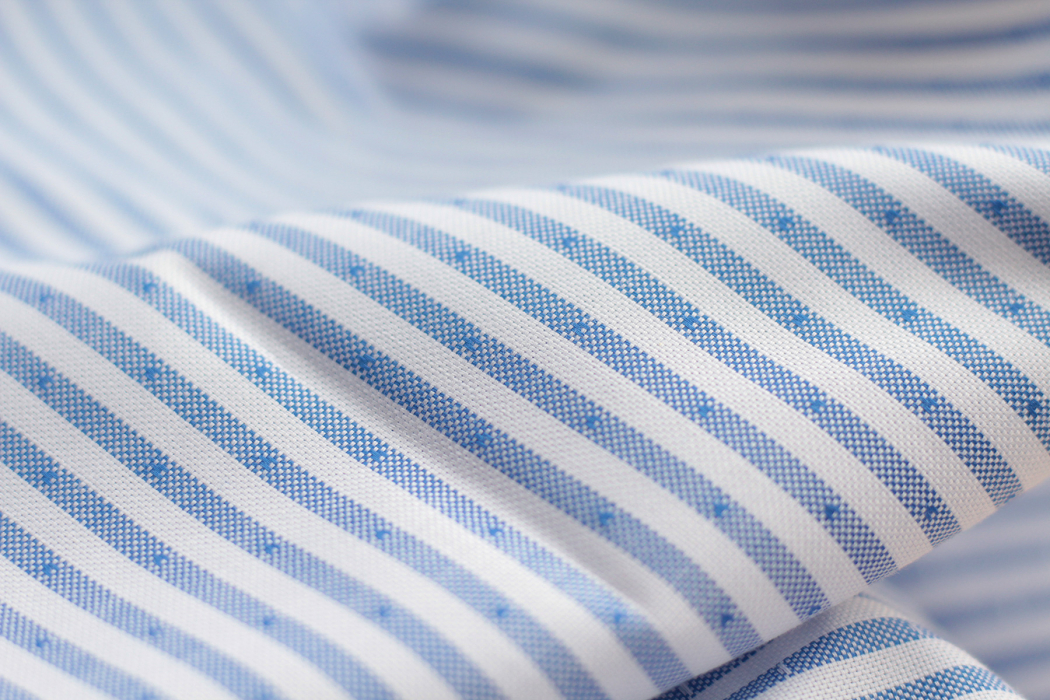 Coton Bio oxford doux bi-Face rayures / dobby Bleu et blanc