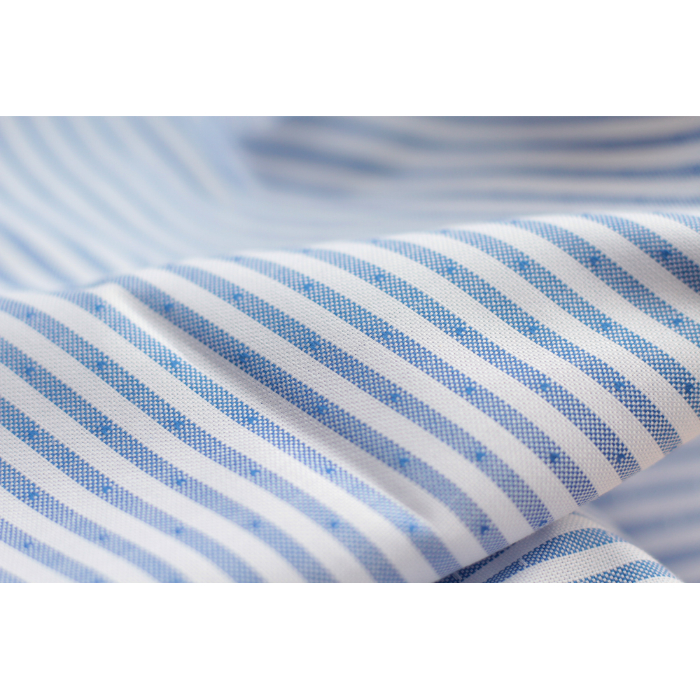 Coton Bio oxford doux bi-Face rayures / dobby Bleu et blanc