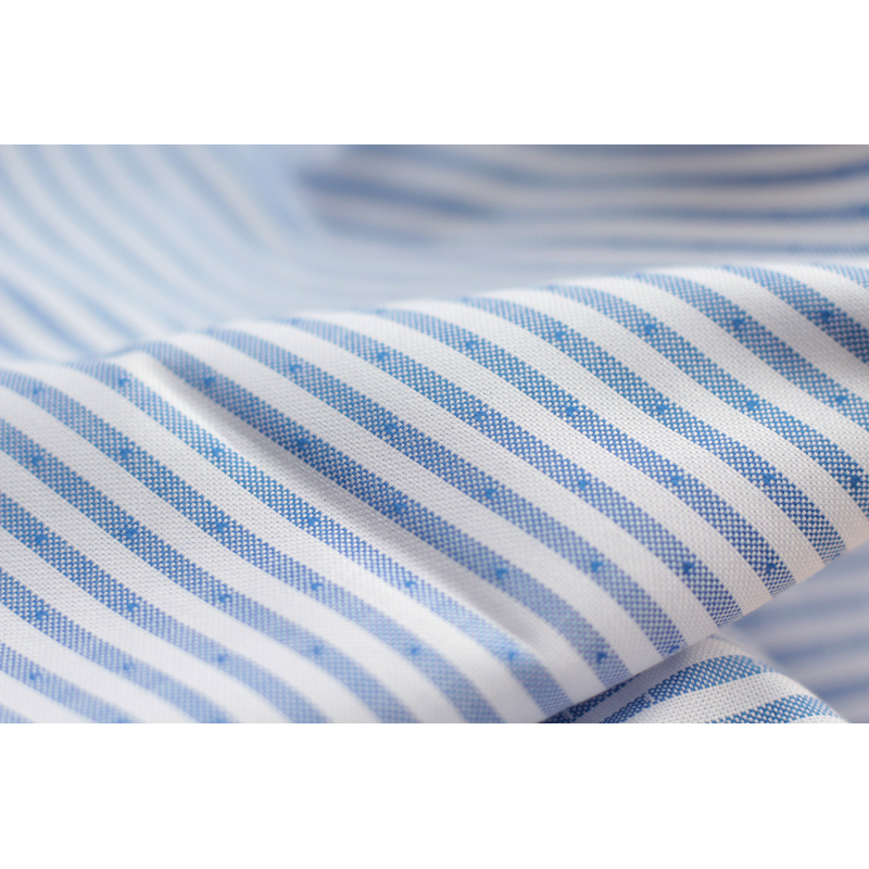 Coton Bio oxford doux bi-Face rayures / dobby Bleu et blanc