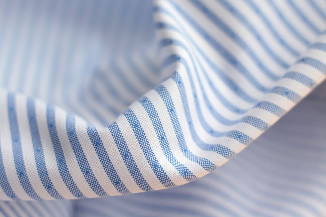 Coton Bio oxford doux bi-Face rayures / dobby Bleu et blanc