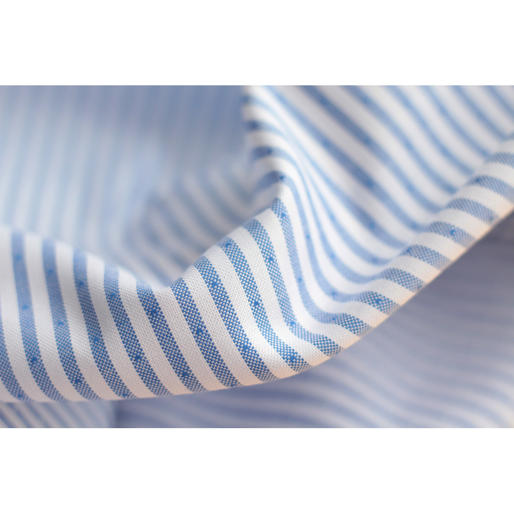 Coton Bio oxford doux bi-Face rayures / dobby Bleu et blanc