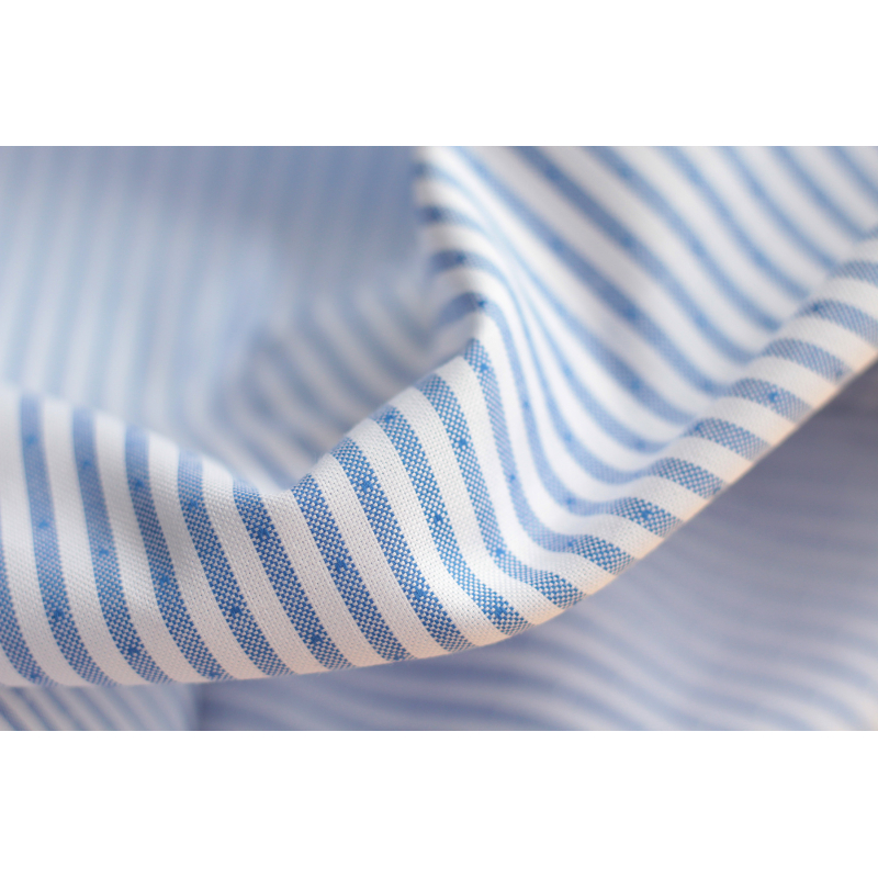 Coton Bio oxford doux bi-Face rayures / dobby Bleu et blanc