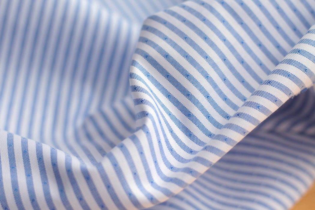 Coton Bio oxford doux bi-Face rayures / dobby Bleu et blanc