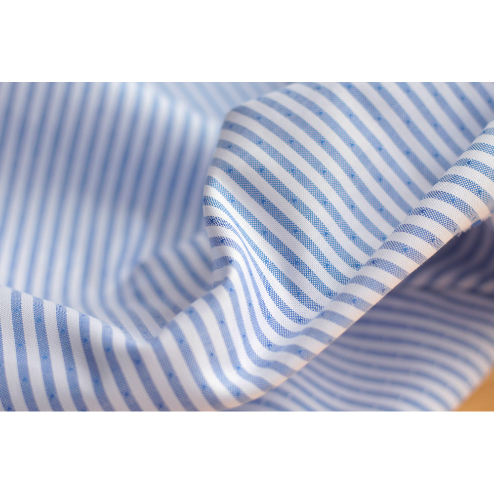 Coton Bio oxford doux bi-Face rayures / dobby Bleu et blanc