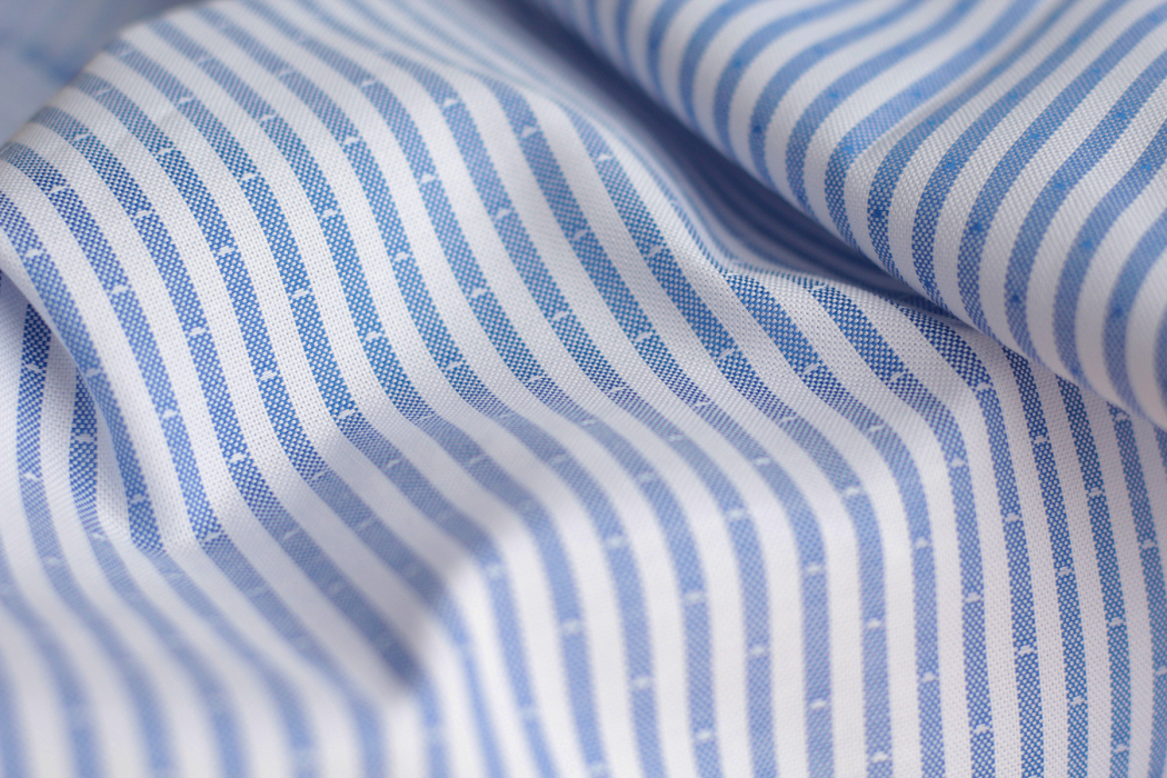 Coton Bio oxford doux bi-Face rayures / dobby Bleu et blanc