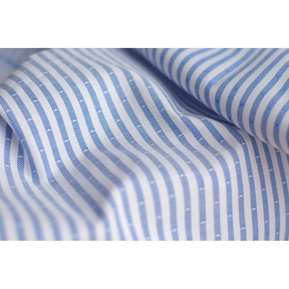 Coton Bio oxford doux bi-Face rayures / dobby Bleu et blanc