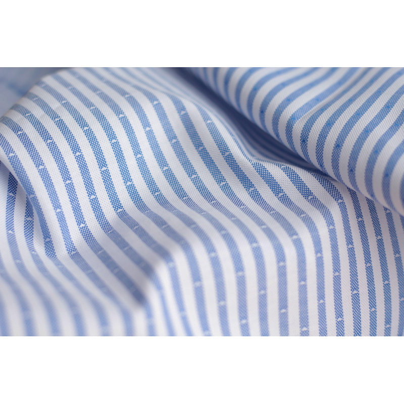 Coton Bio oxford doux bi-Face rayures / dobby Bleu et blanc