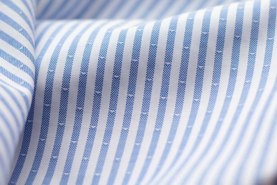 Coton Bio oxford doux bi-Face rayures / dobby Bleu et blanc