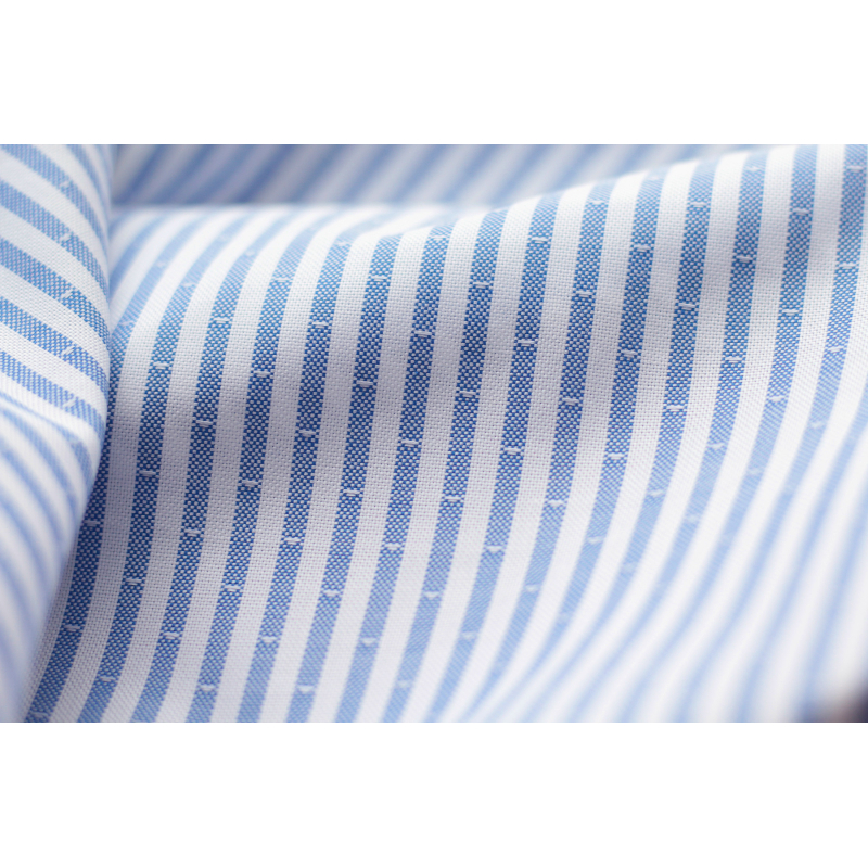 Coton Bio oxford doux bi-Face rayures / dobby Bleu et blanc