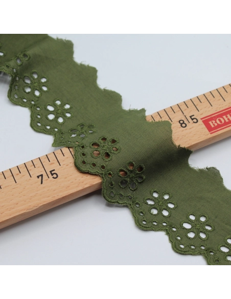 Galon coton broderie anglaise 50mm x 1m kaki