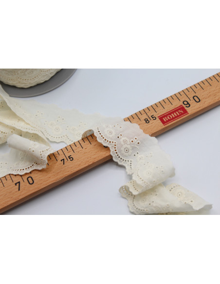 Galon coton broderie anglaise brodé écru 45mm x 1m