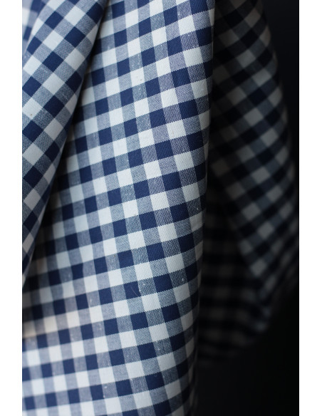 Coton chiné aspect brut vichy moyennes 7mm coloris bleu marine