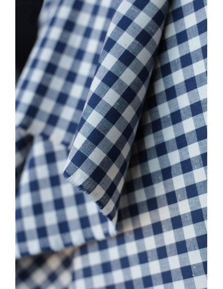 Coton chiné aspect brut vichy moyennes 7mm coloris bleu marine