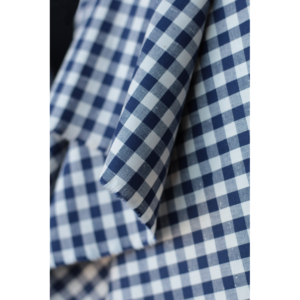 Coton chiné aspect brut vichy moyennes 7mm coloris bleu marine