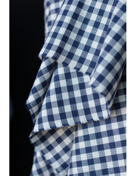 Coton chiné aspect brut vichy moyennes 7mm coloris bleu marine