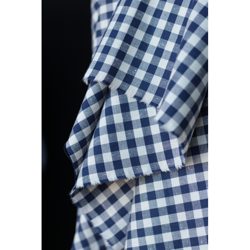 Coton chiné aspect brut vichy moyennes 7mm coloris bleu marine