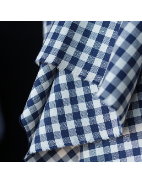 Coton chiné aspect brut vichy moyennes 7mm coloris bleu marine