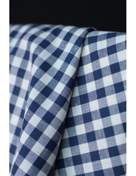 Coton chiné aspect brut vichy moyennes 7mm coloris bleu marine