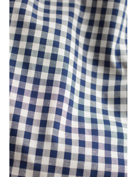 Coton chiné aspect brut vichy moyennes 7mm coloris bleu marine