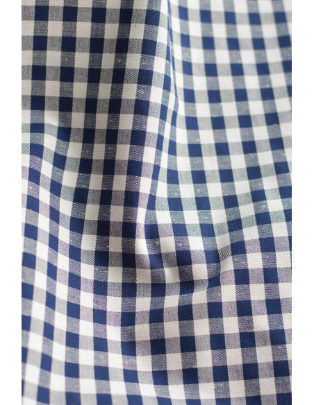 Coton chiné aspect brut vichy moyennes 7mm coloris bleu marine