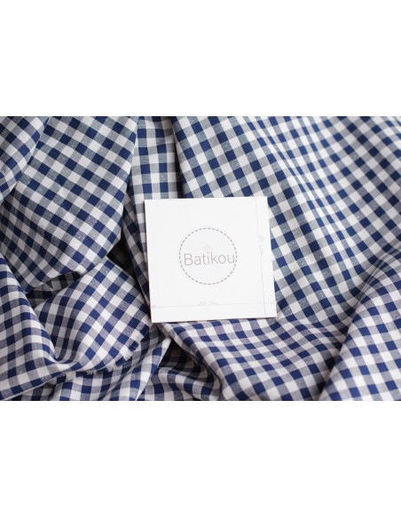 Coton chiné aspect brut vichy moyennes 7mm coloris bleu marine