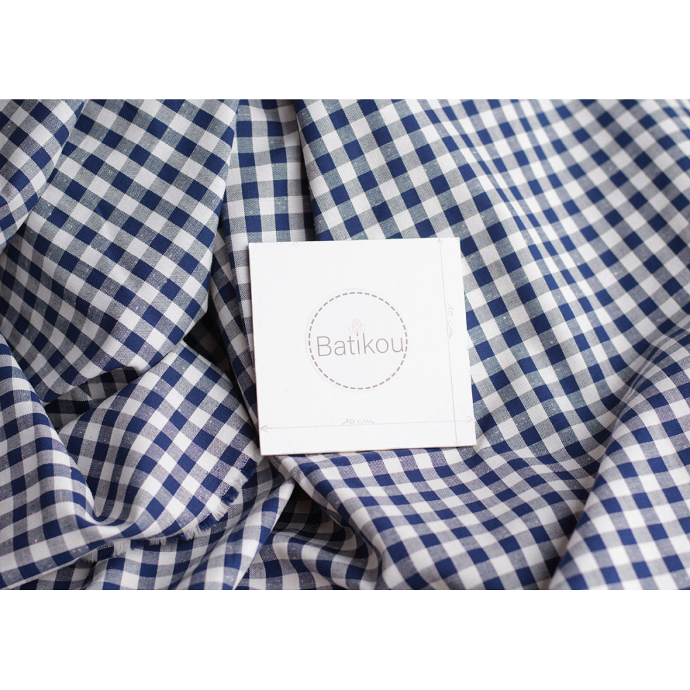 Coton chiné aspect brut vichy moyennes 7mm coloris bleu marine