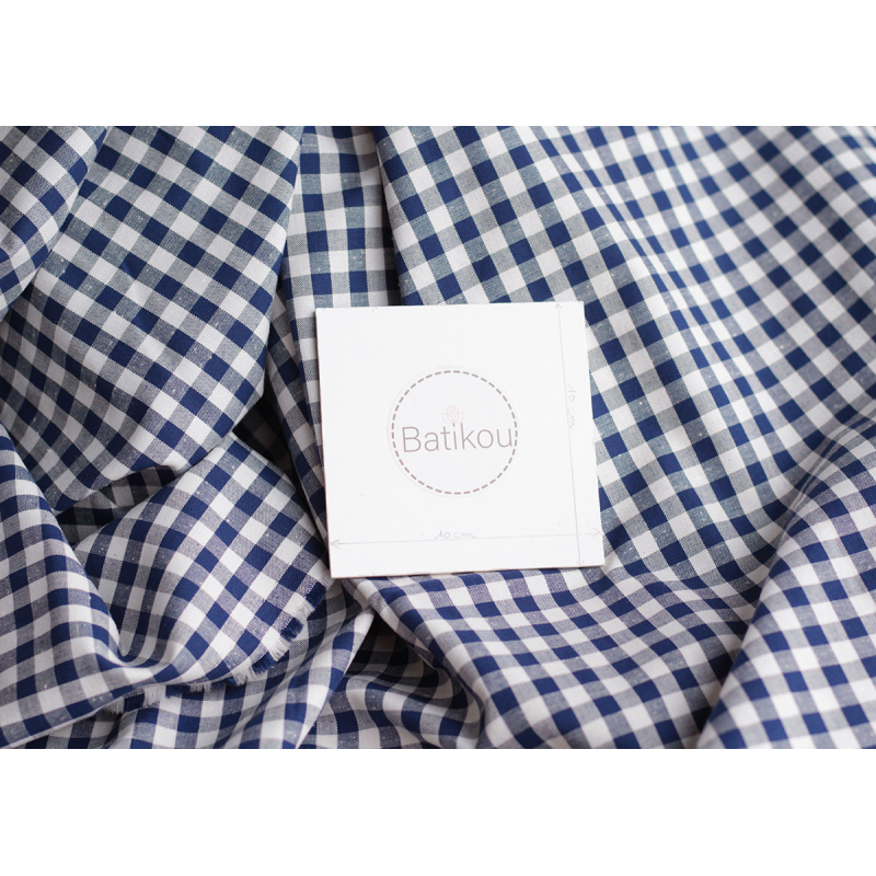 Coton chiné aspect brut vichy moyennes 7mm coloris bleu marine