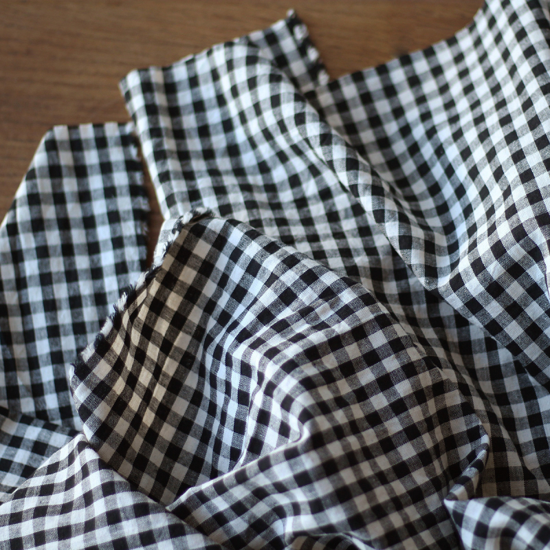 Alphonse - Seersucker / Lin et Coton gaufré vichy 7mm noir et écru