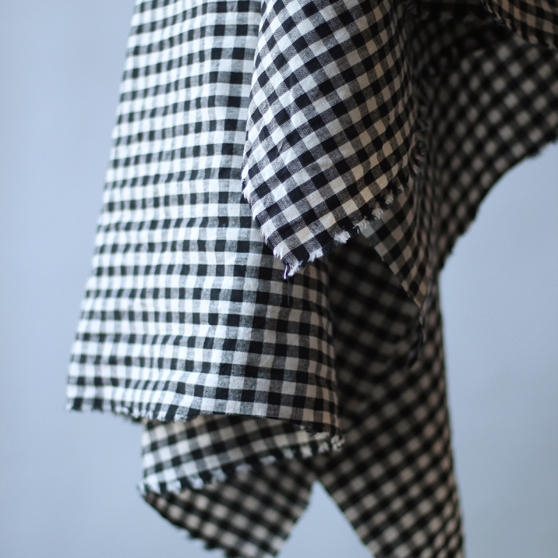 Alphonse - Seersucker / Lin et Coton gaufré vichy 7mm noir et écru