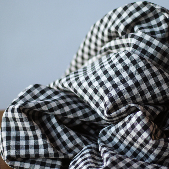 Alphonse - Seersucker / Lin et Coton gaufré vichy 7mm noir et écru