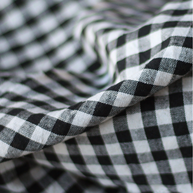 Alphonse - Seersucker / Lin et Coton gaufré vichy 7mm noir et écru