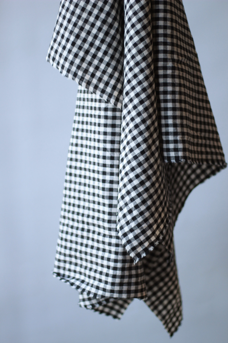 Alphonse - Seersucker / Lin et Coton gaufré vichy 7mm noir et écru